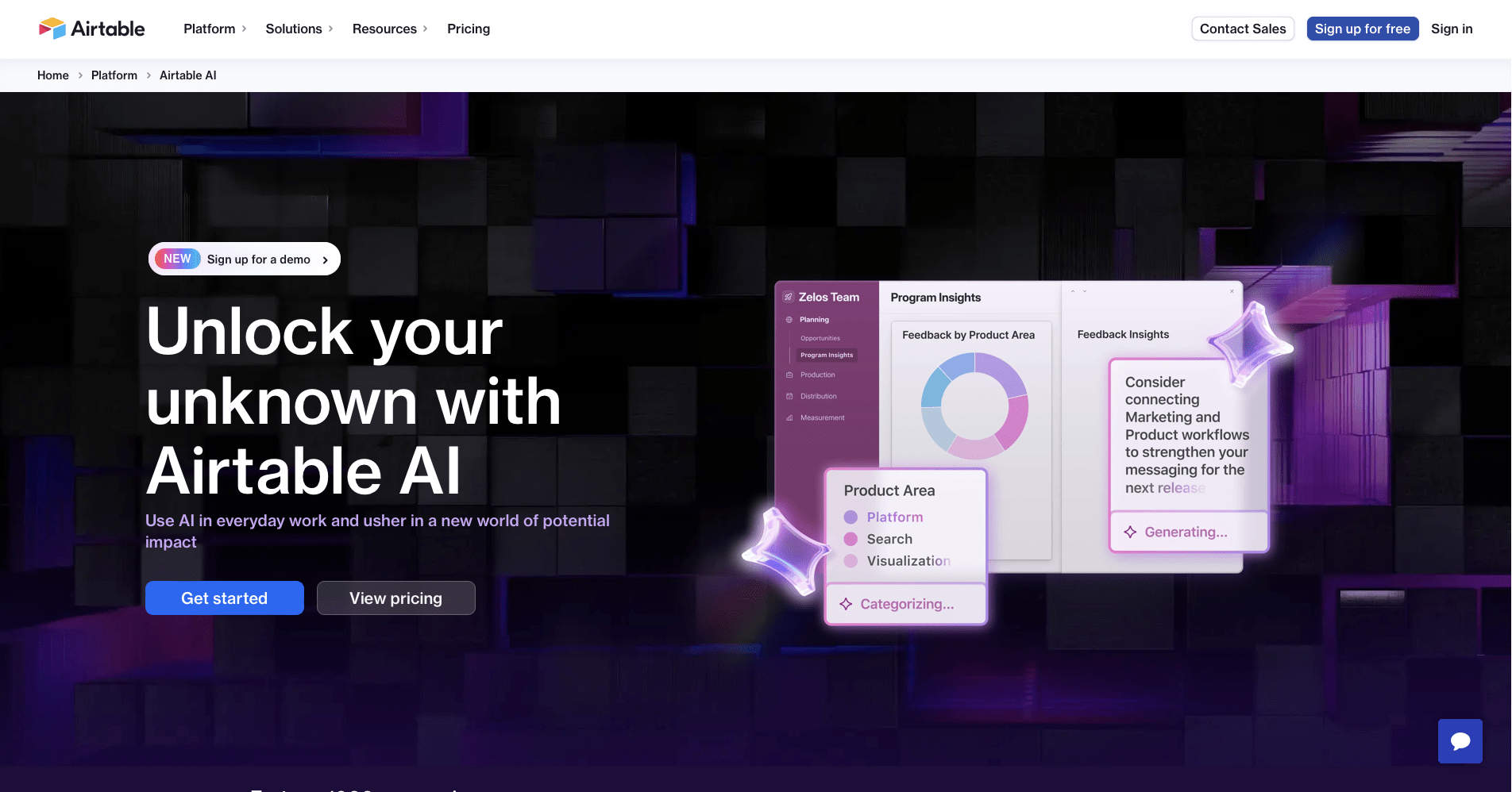 Screenshot of Airtable AI landing page