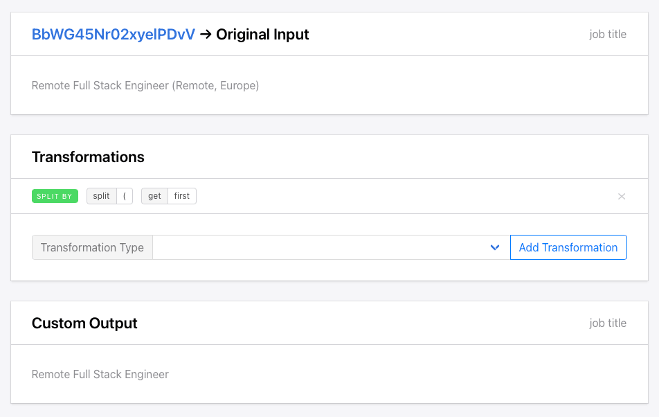 Screenshot of Browserbear custom feed to clean data